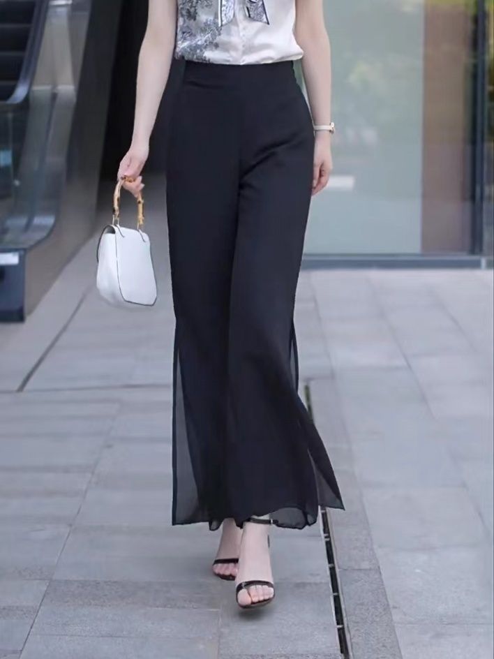 Fashion Street Yoga - High Slit Solid Black Loose Yoga