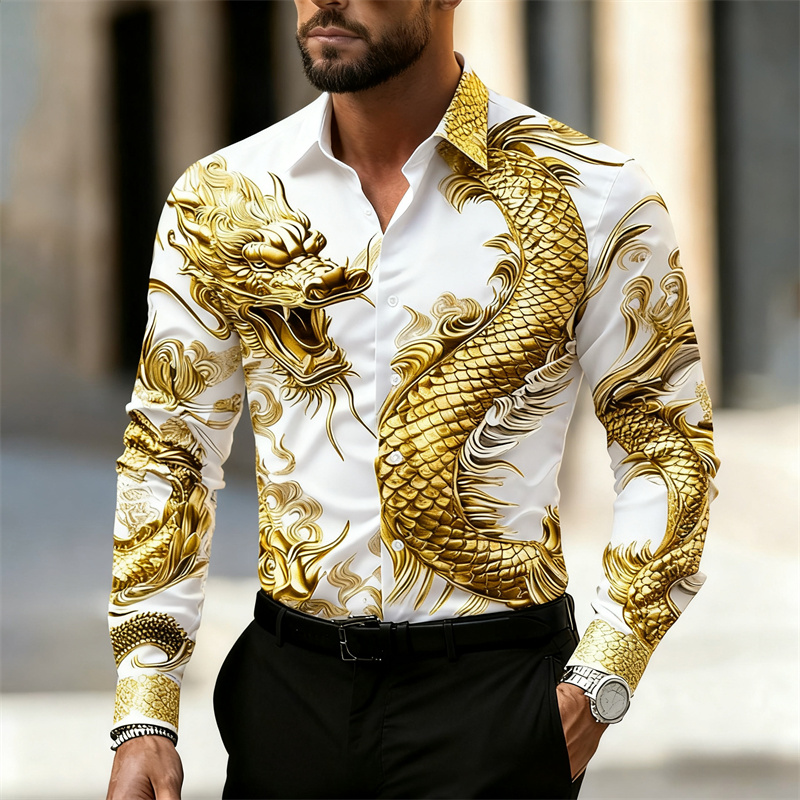 Street Fashion In Chinese - Men's Shirt Long Sleeve Shirt Chinese