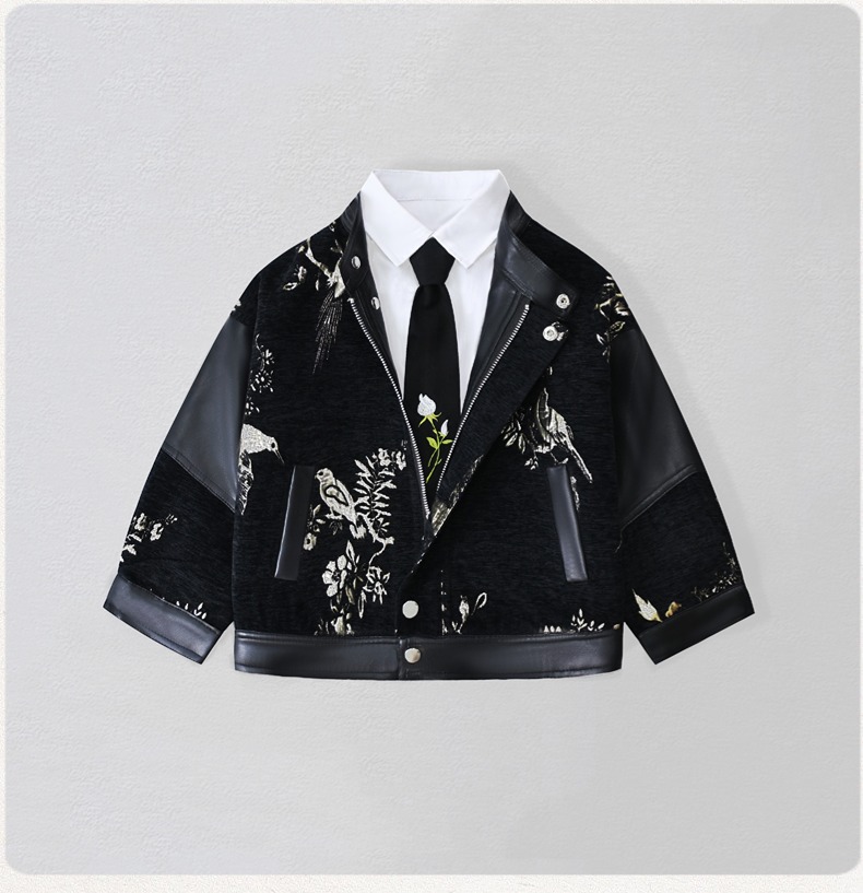 Street Fashion News - Gentleman Kids Embroidery Motorcycle Pu Leather