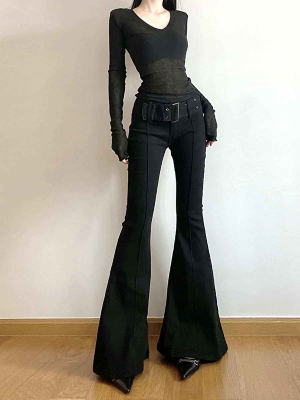 Fashion Street Yoga - Women's Black Flared Pants Retro Slim