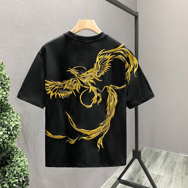 Street Fashion In Chinese - Phoenix Embroidered Chinese Style Short-sleeved T-shirt