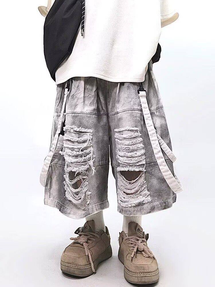 Street Fashion American - Retro Hip-hop Men's Ripped Jeans Summer