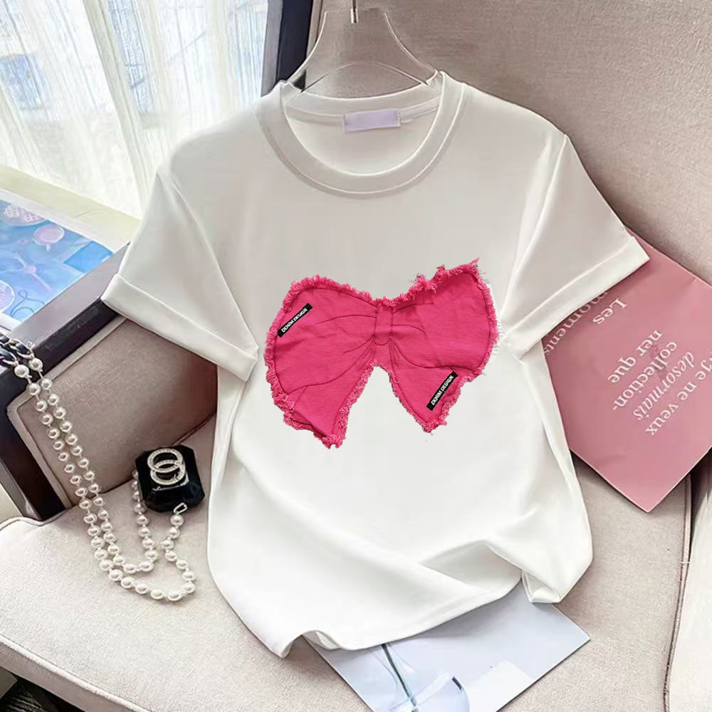 Rose Red Denim Bow Tie O-Neck  - đánh giá và giá Street Fashion Shanghai