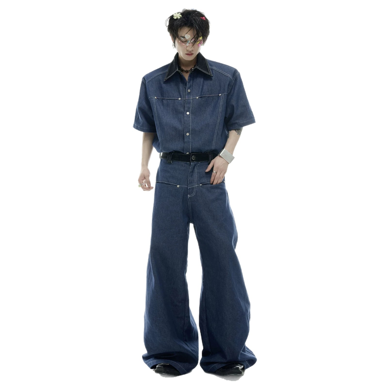 Summer Men's Denim Matching Se - đánh giá và giá Street Fashion American