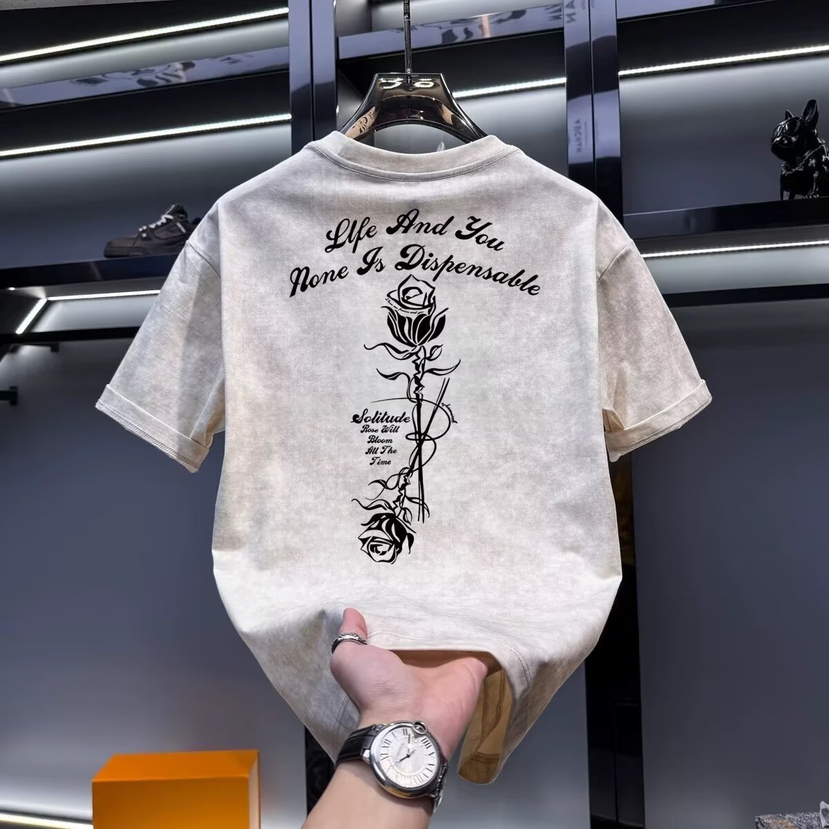 Summer men's khaki T-shirt Hig - đánh giá và giá Street Fashion In Chinese